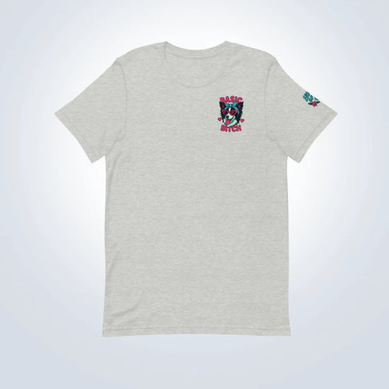 Basic Bitch Border Collie T-Shirt – Grey – Front Flat lay