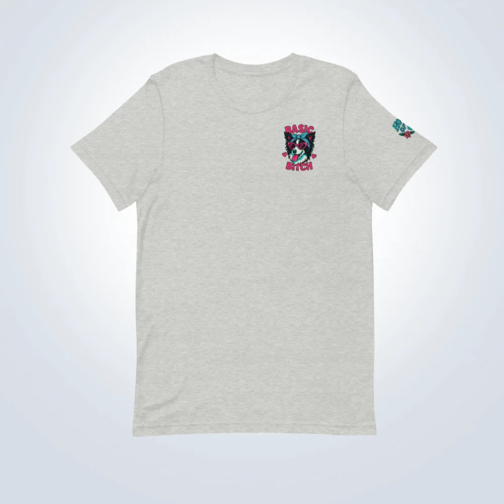 Basic Bitch Border Collie T-Shirt – Grey – Front Flat lay
