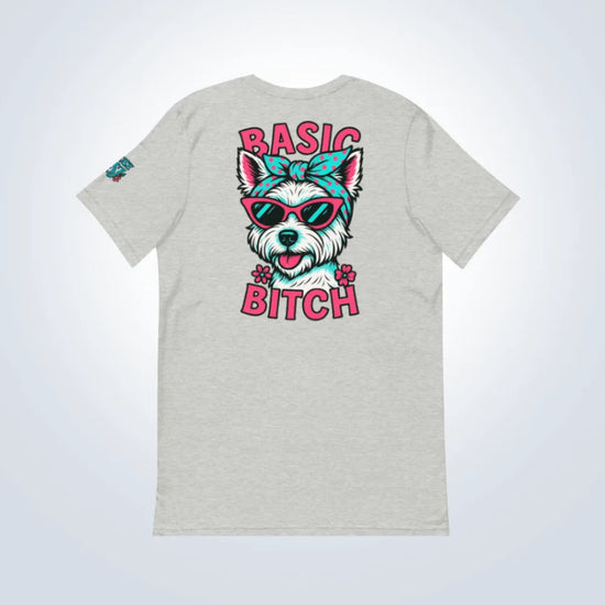 Basic Bitch West Highland Terrier T-Shirt – Grey – Back Flat lay