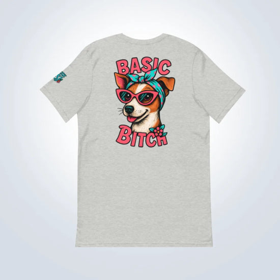  Basic Bitch Jack Russell T-Shirt – Grey – Back Flat lay