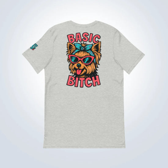 Basic Bitch Yorkshire Terrier T-Shirt – Grey – Back Flat lay