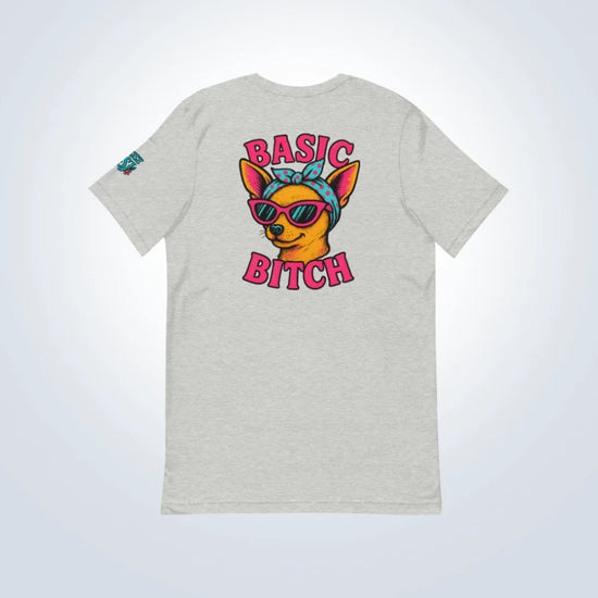 Basic Bitch Chihuahua T-Shirt – Grey – Back Flat lay