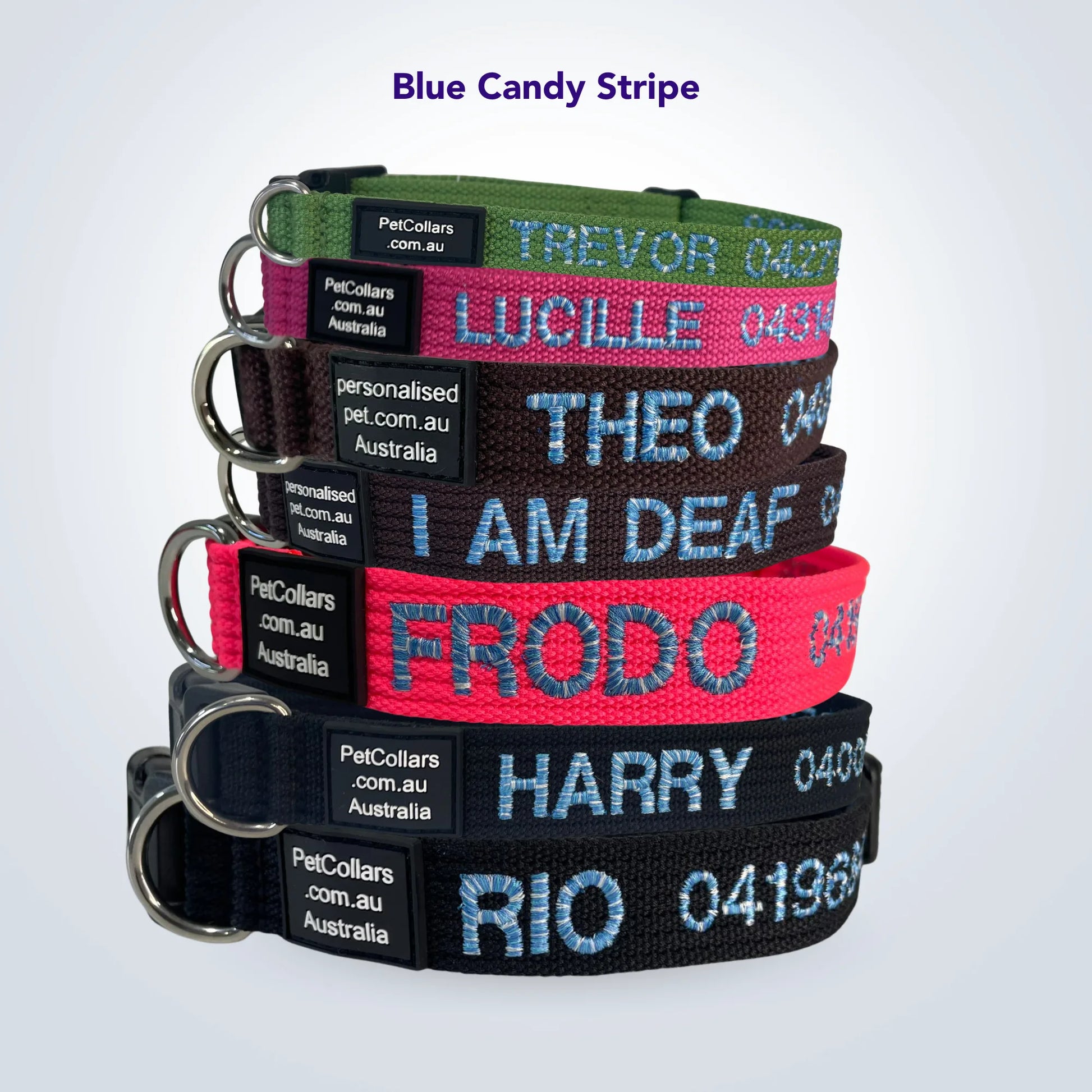 Personalised cat and dog collar – candy stripe embroidery