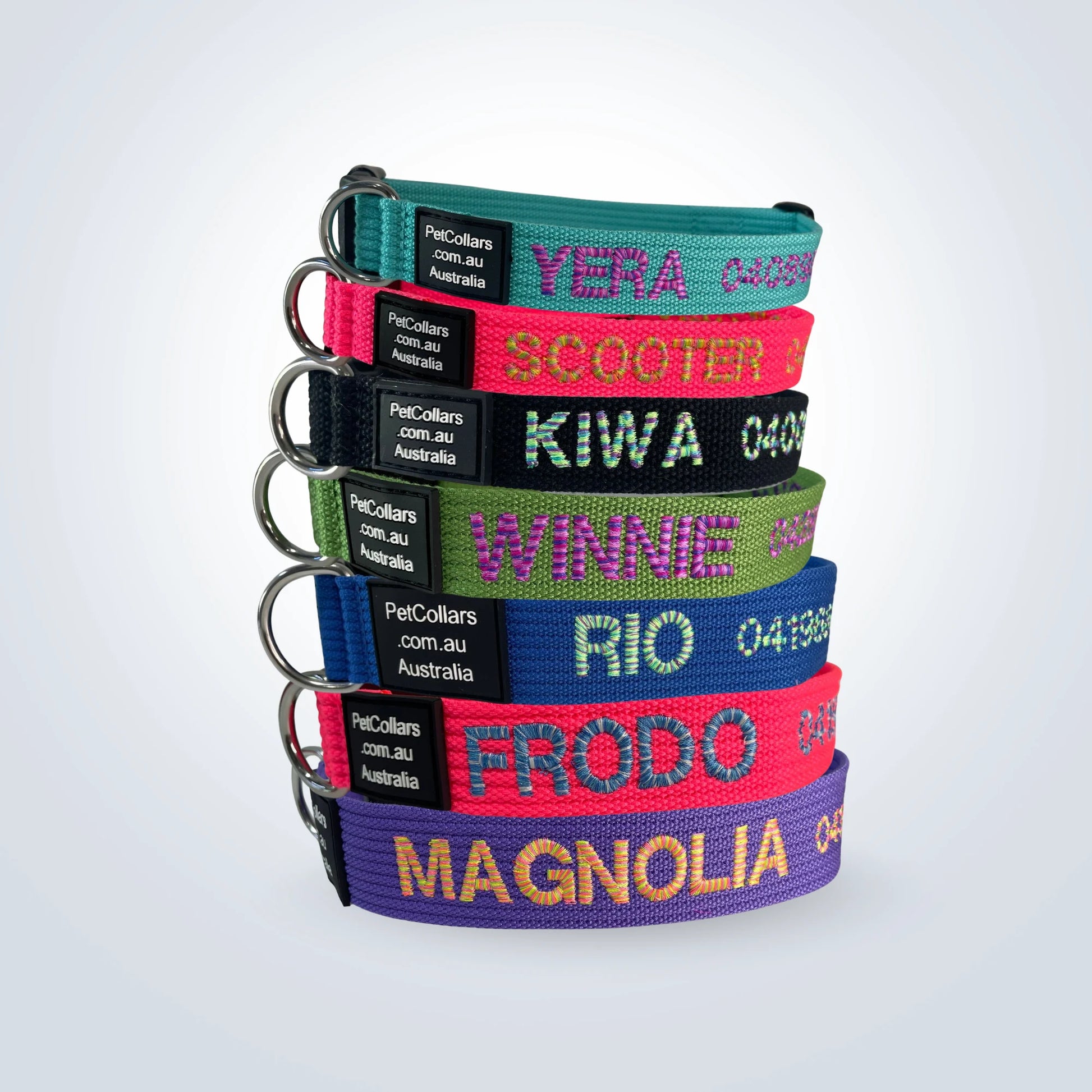 personalised collars with candy stripes embroidery