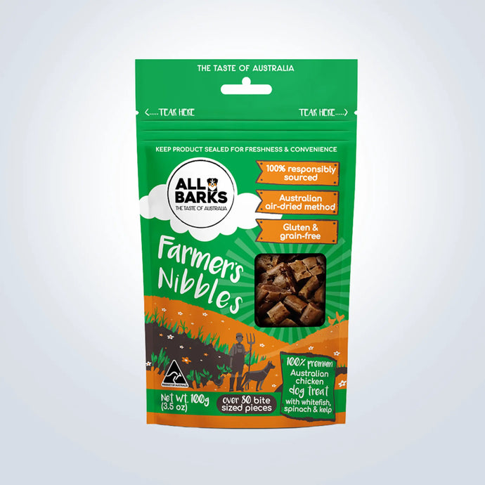 All Barks Farmer's Nibbles - Chicken & Whitefish Dog Treats with Spinach & Kelp