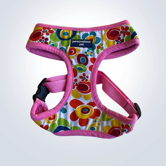 PET HARNESS Floral Pink - Embroidered