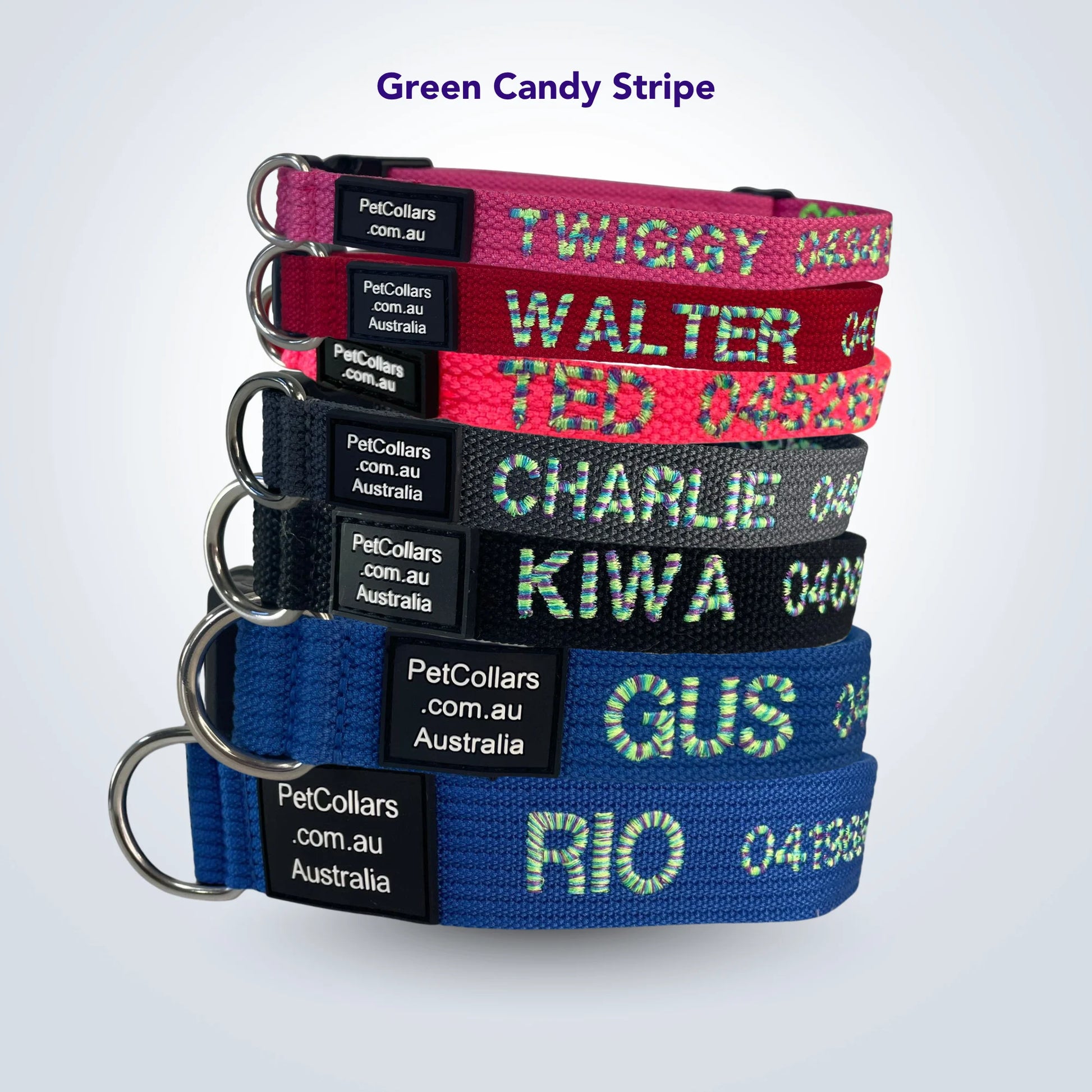 Candy stripe embroidered dog collar – Australia