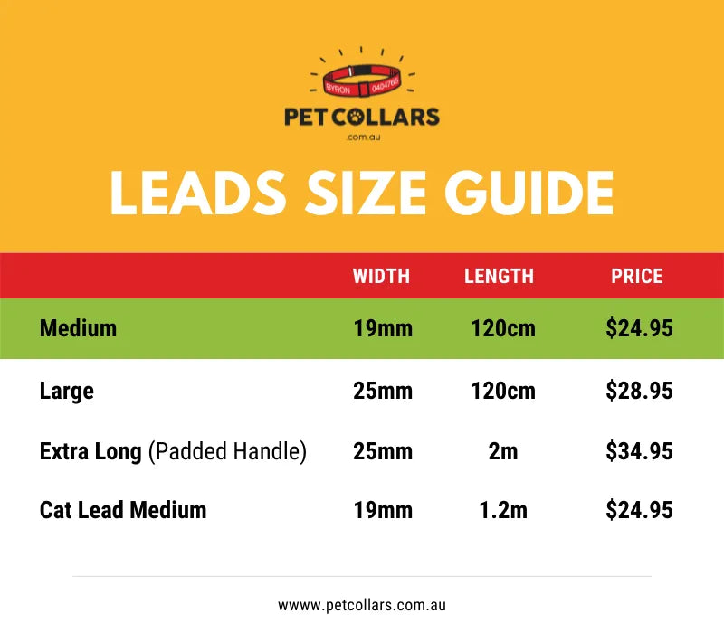 custom pet lead size guide