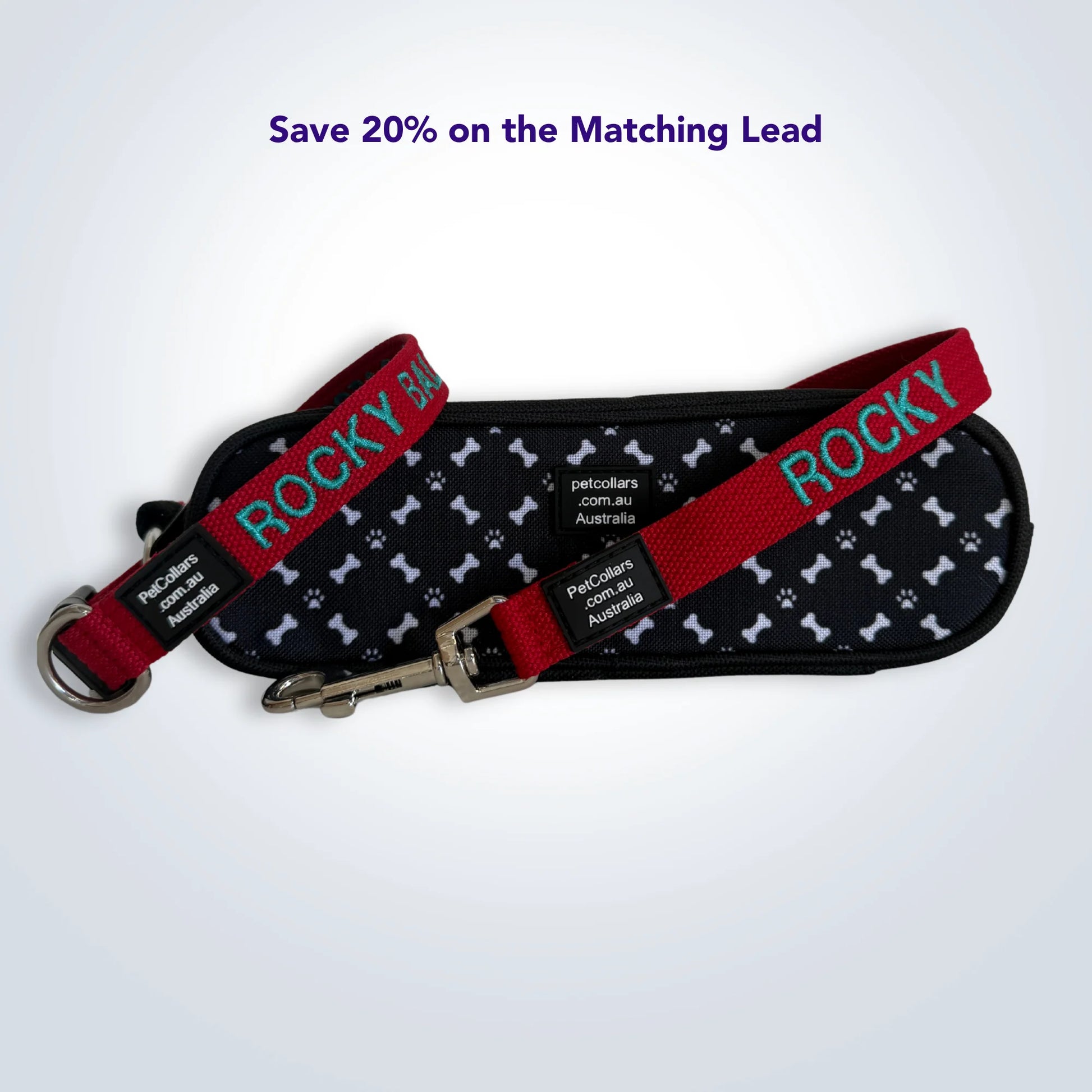 Personalised matching lead for medium dog collar Australia
