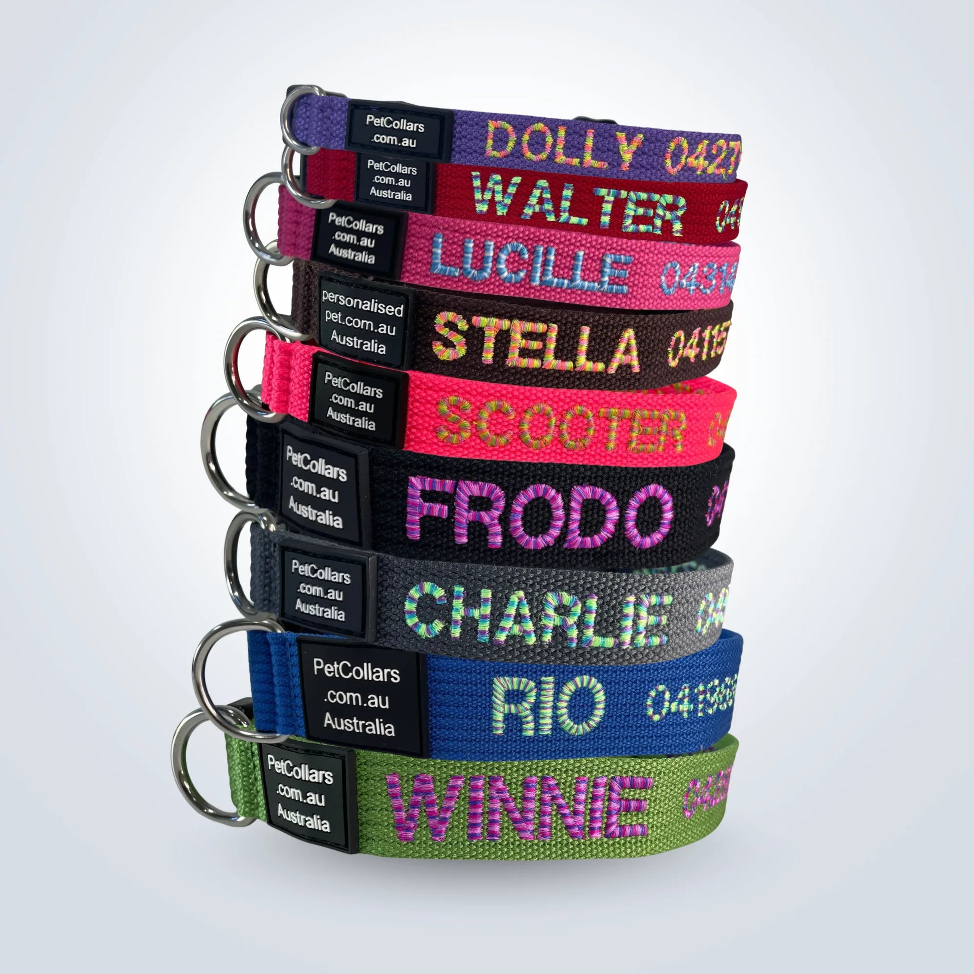 Personalised dog collar with candy stripe embroidery
