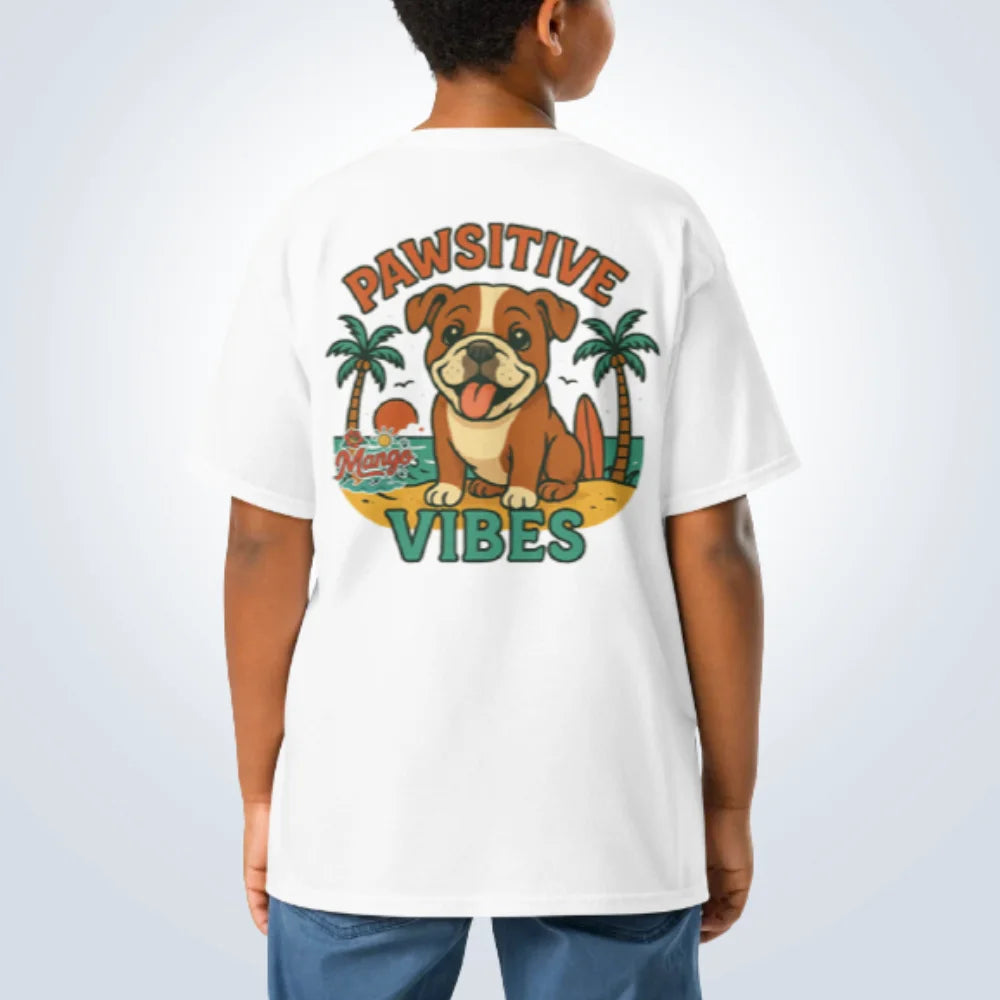 Pawsitive Vibes Bulldog T-Shirt – White – Back View