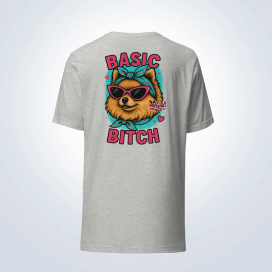 Basic Bitch Pomeranian T-Shirt – Grey – Back View with Name