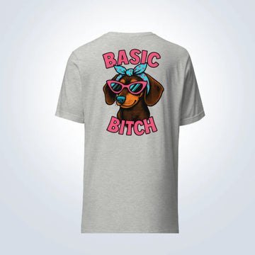 Basic Bitch Dachshund T-Shirt – Grey – Back View