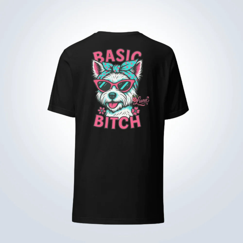 Basic Bitch West Highland Terrier Personalised T-Shirt – Black – Back View