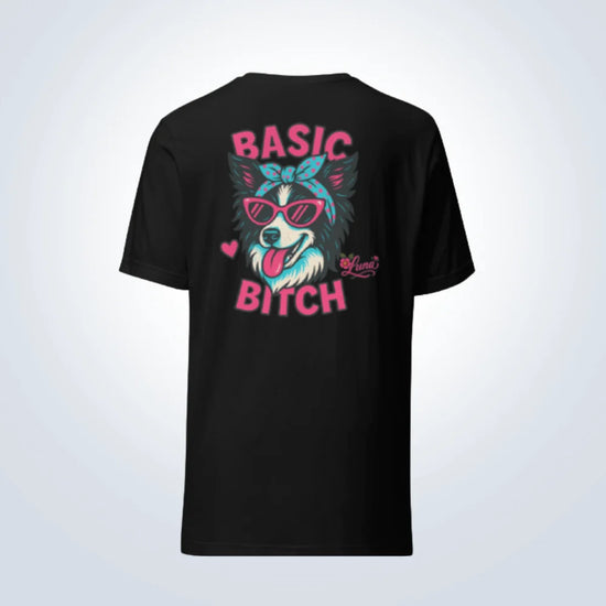 Basic Bitch Border Collie Personalised T-Shirt – Black – Front View