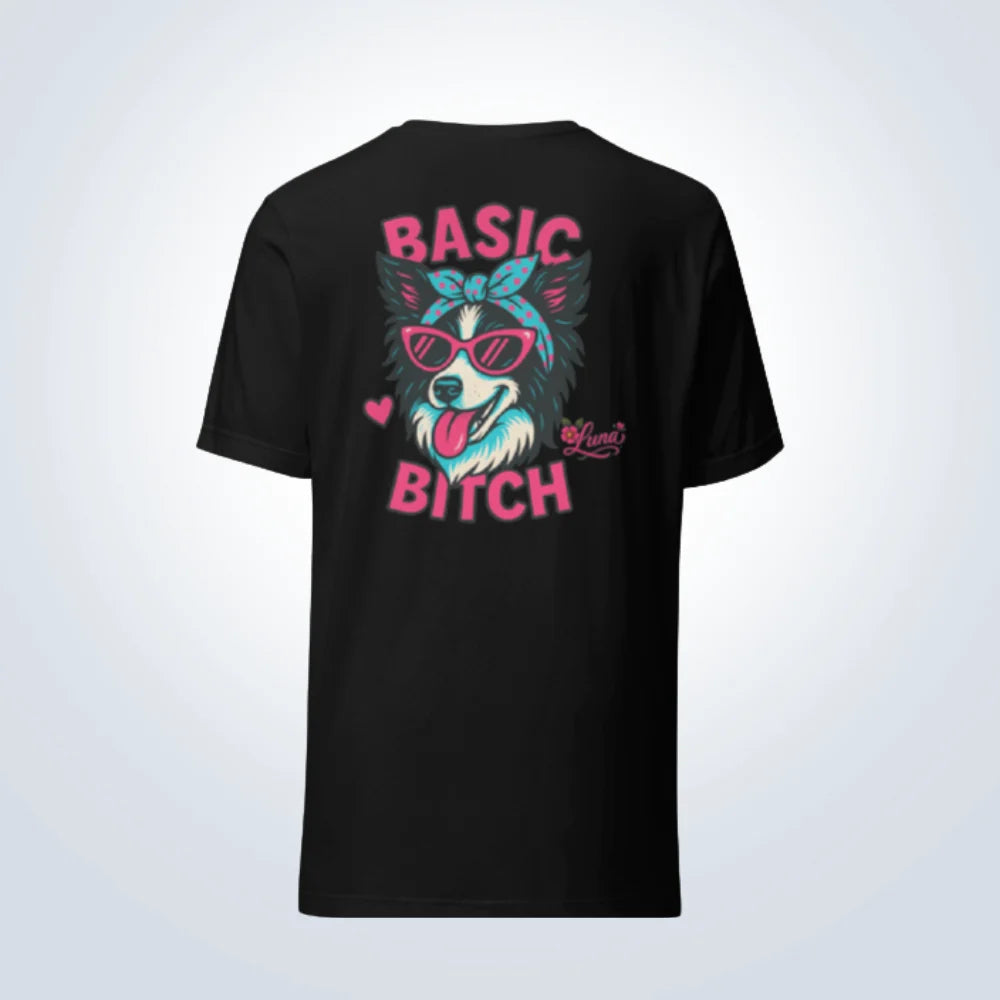 Basic Bitch Border Collie Personalised T-Shirt – Black – Front View