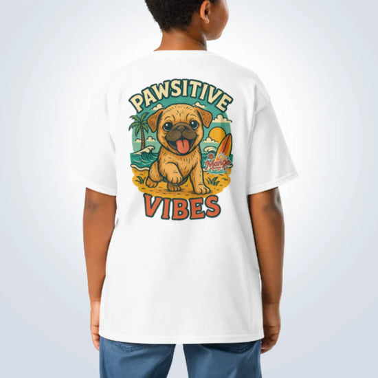 Pawsitive Vibes Staffy T-Shirt – White – Back View with Name