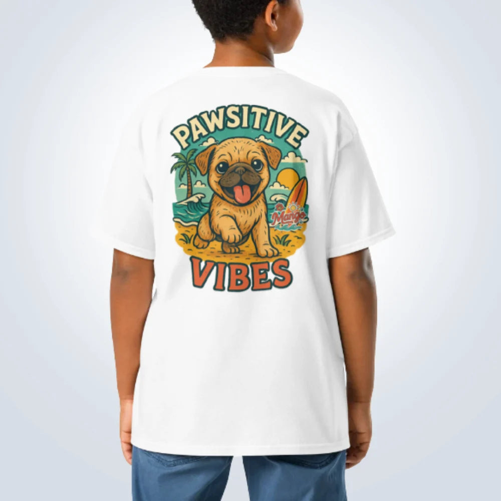 Pawsitive Vibes Staffy T-Shirt – White – Back View with Name