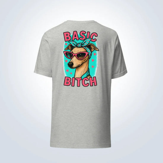 Basic Bitch Italian Greyhound T-Shirt – Grey – Back View