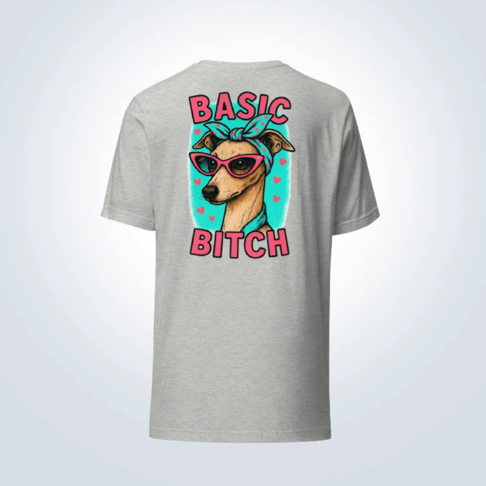Basic Bitch Italian Greyhound T-Shirt – Grey – Back View