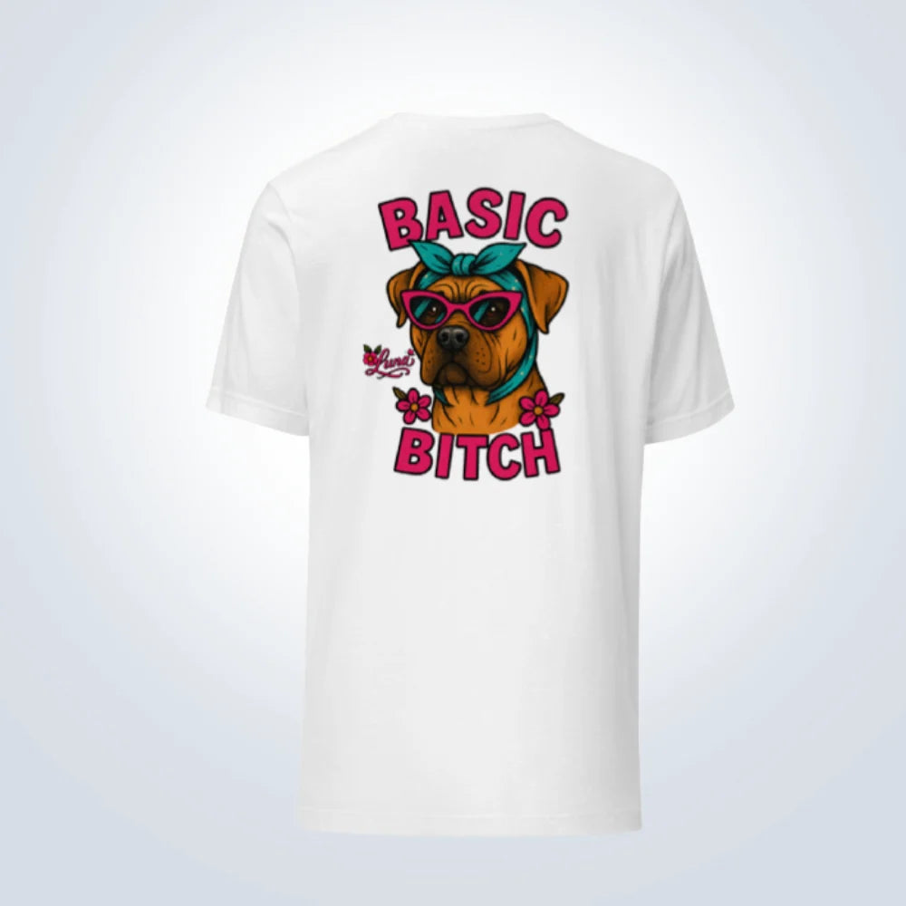 Basic Bitch Bull Mastiff Personalised T-Shirt – White – Back View