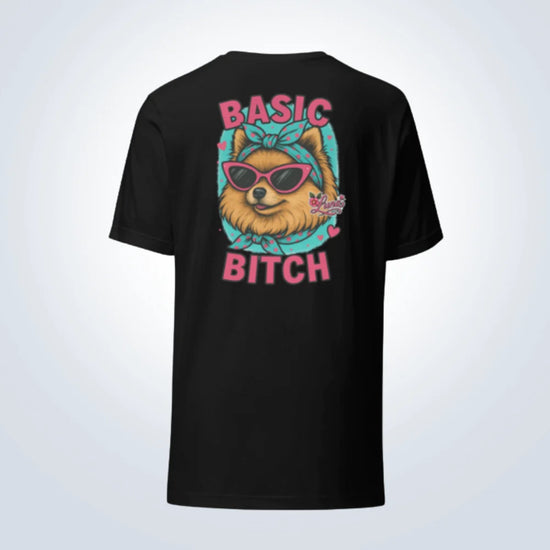 Basic Bitch Pomeranian T-Shirt – Black – Back View with Name