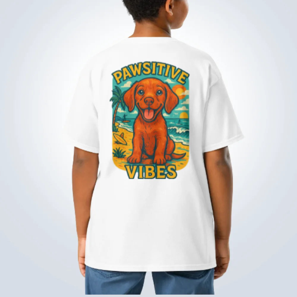 Pawsitive Vibes Hungarian Vizsla T-Shirt – White – Back View