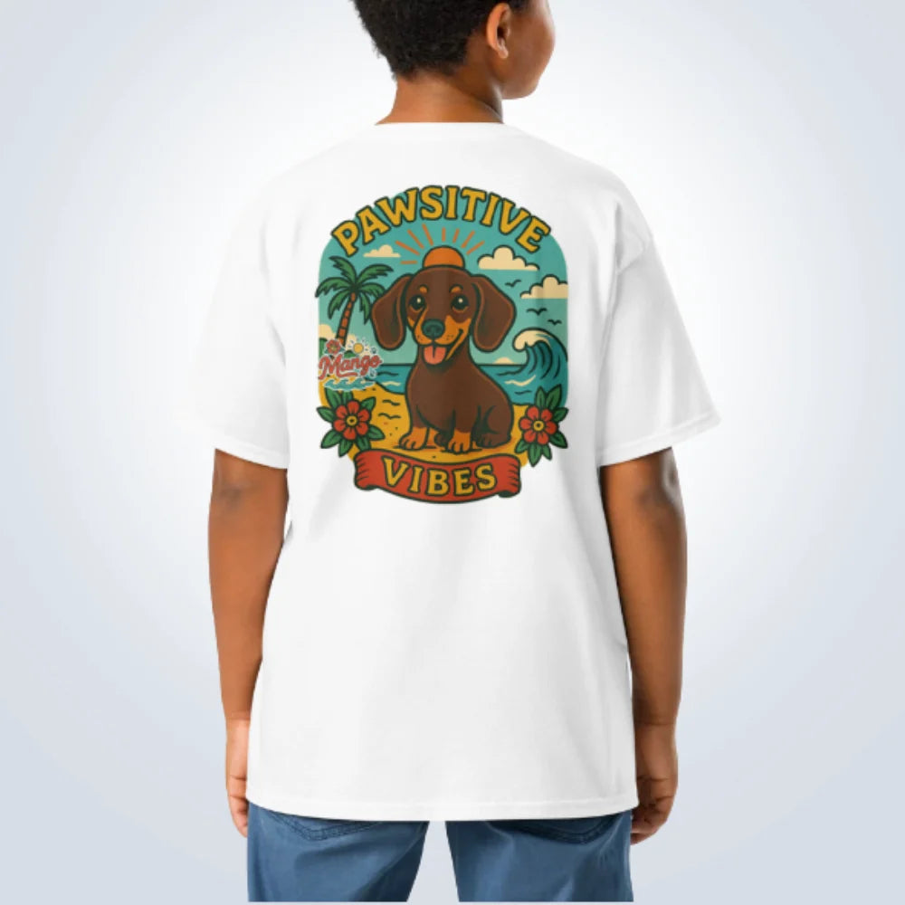 Pawsitive Vibes Dachshund T-Shirt – White – Back View