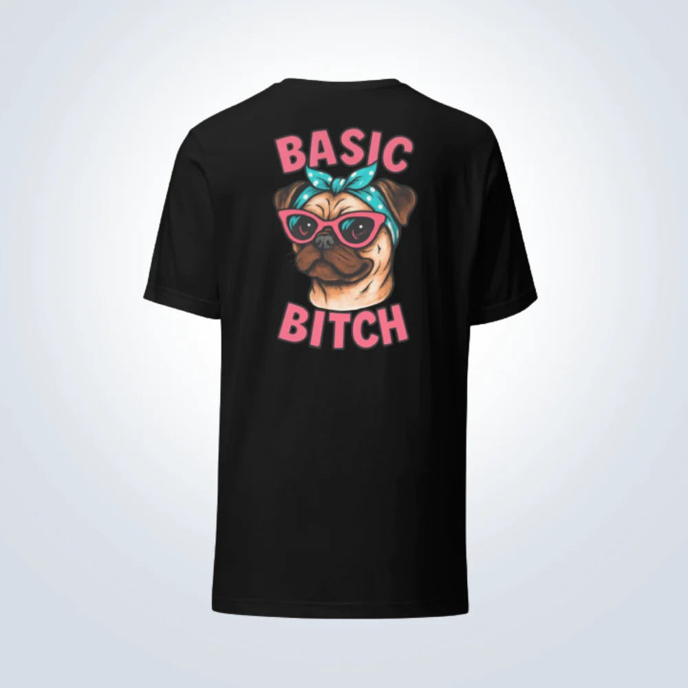Basic Bitch Pug T-Shirt – Black – Back View