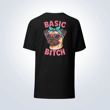 Basic Bitch Pug T-Shirt – Black – Back View