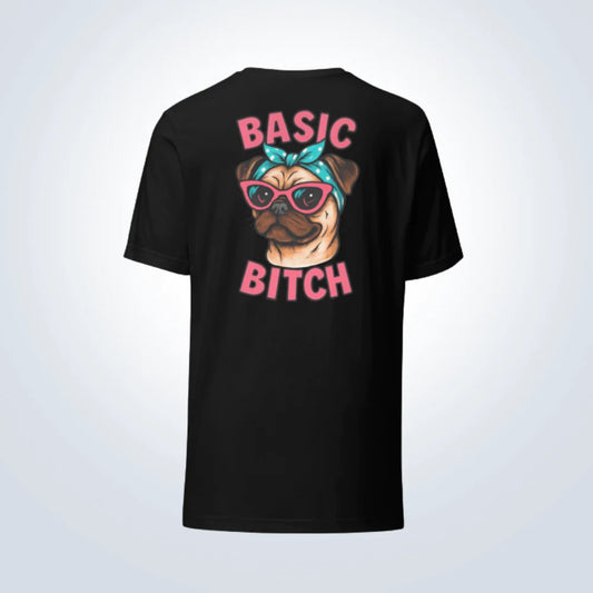 Basic Bitch Pug T-Shirt – Black – Back View
