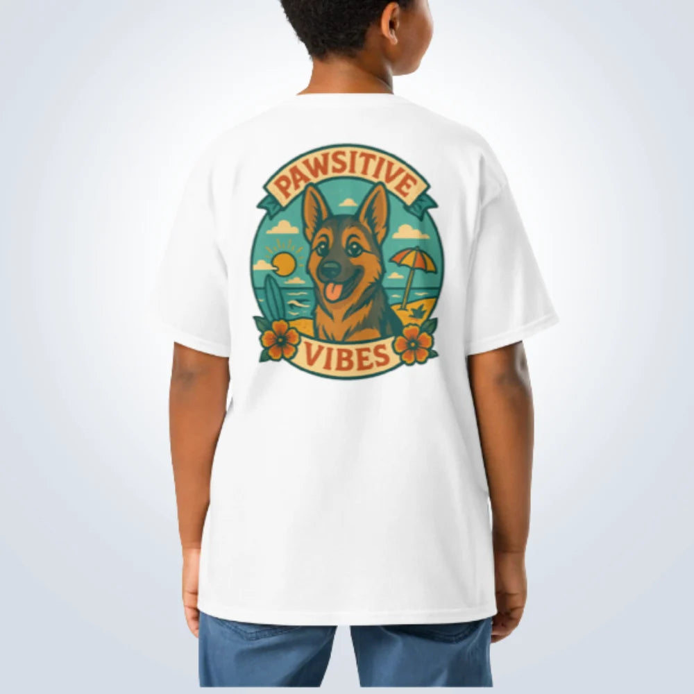 Pawsitive Vibes German Shepherd T-Shirt – White – Back View