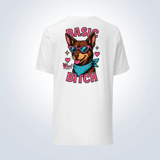 Basic Bitch Kelpie Personalised  T-Shirt – White – Back View