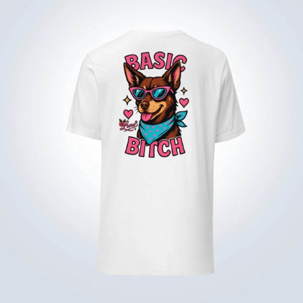 Basic Bitch Kelpie Personalised  T-Shirt – White – Back View