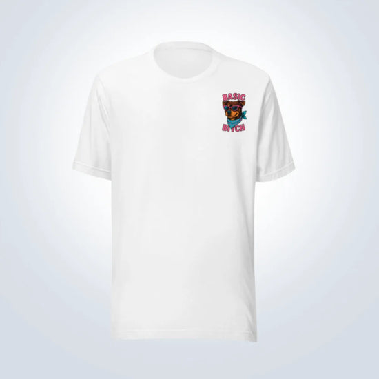 Basic Bitch Staffy T-Shirt – White – Front View
