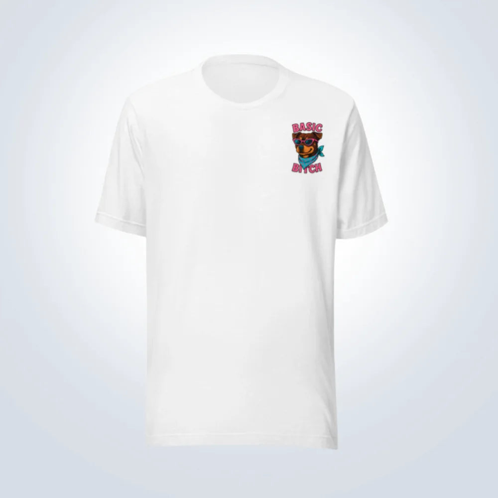 Basic Bitch Staffy T-Shirt – White – Front View