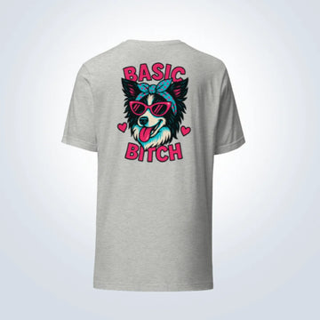 Basic Bitch Border Collie T-Shirt – Grey – Back View