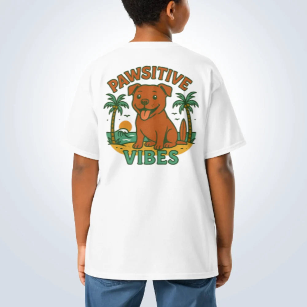 Pawsitive Vibes Staffy T-Shirt – White – Back View