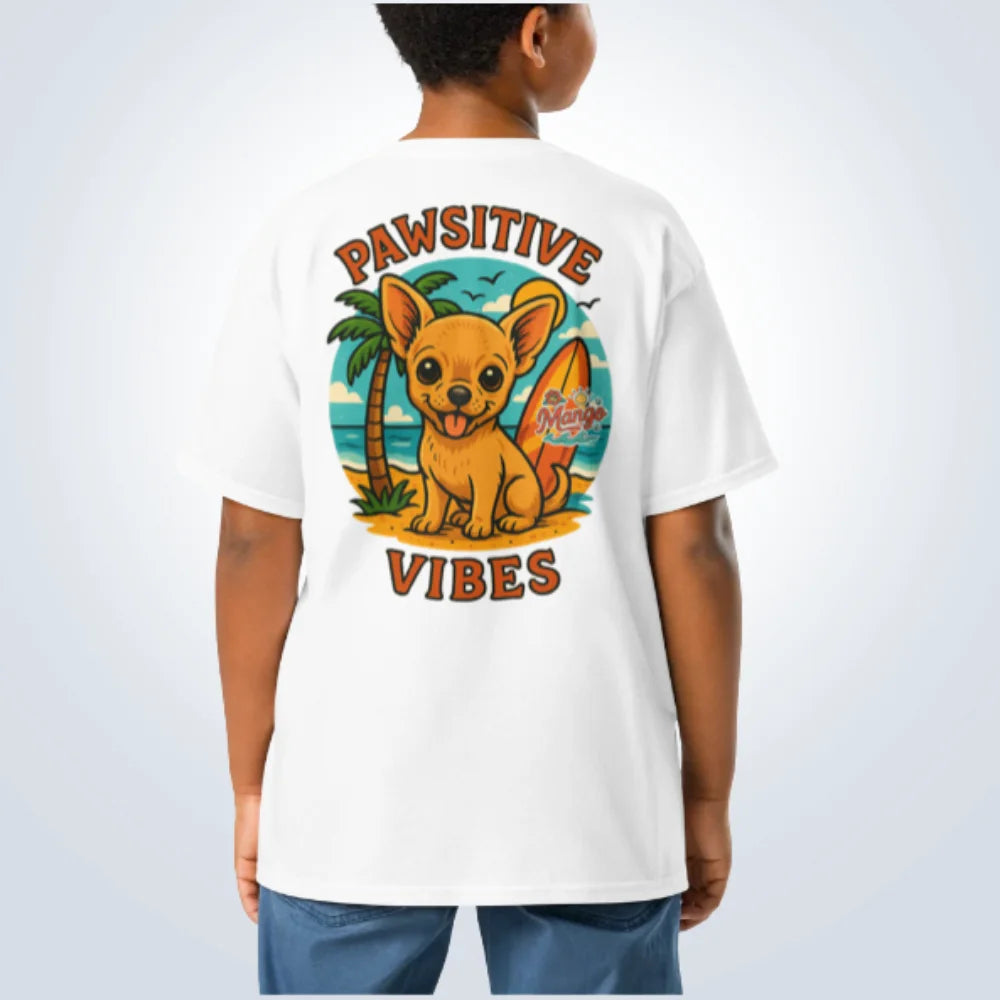 Pawsitive Vibes Chihuahua T-Shirt – White – Back View with Name