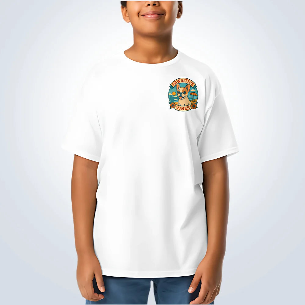 Pawsitive Vibes French Bulldog T-Shirt – White – Front View