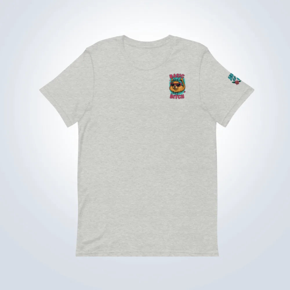 Basic Bitch Pomeranian T-Shirt – Grey – Front Flat lay