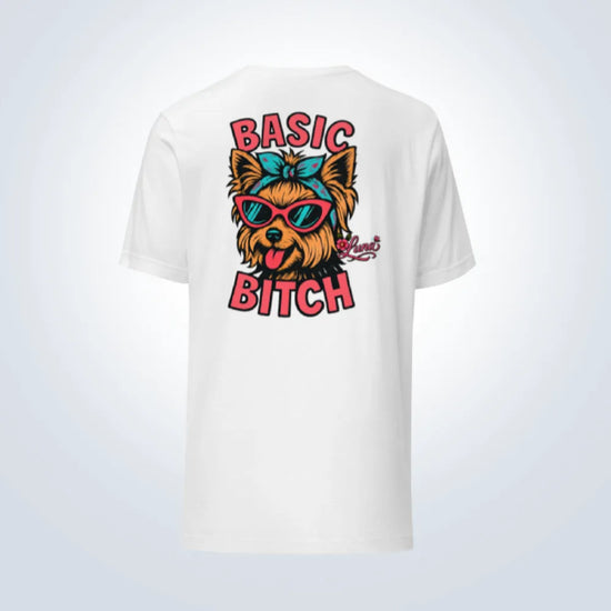 Basic Bitch Yorkshire Terrier Personalised T-Shirt – White – Back View