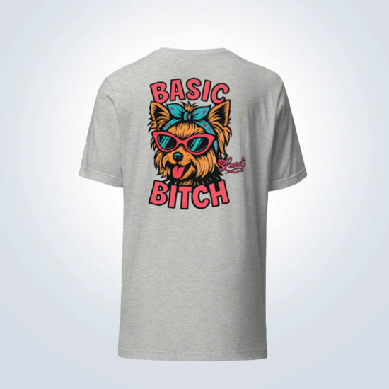 Basic Bitch Yorkshire Terrier Personalised T-Shirt – Grey – Back View