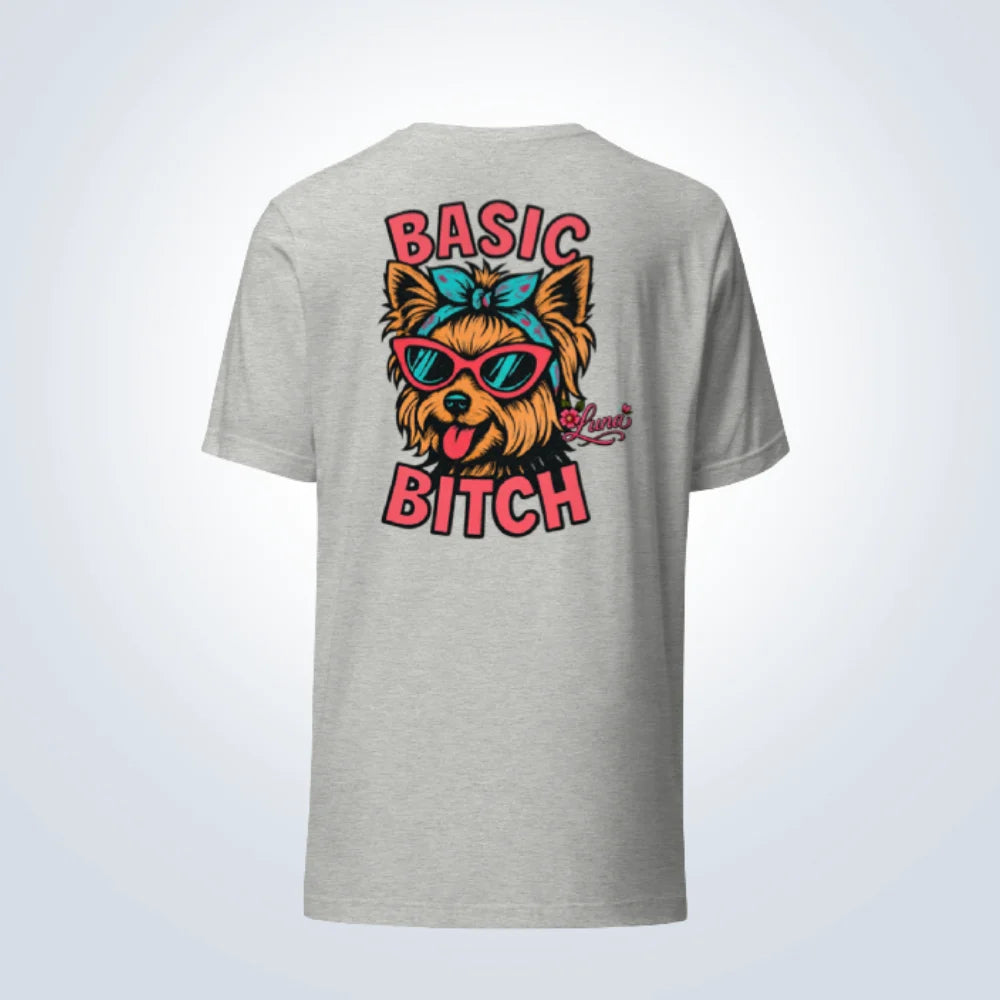 Basic Bitch Yorkshire Terrier Personalised T-Shirt – Grey – Back View