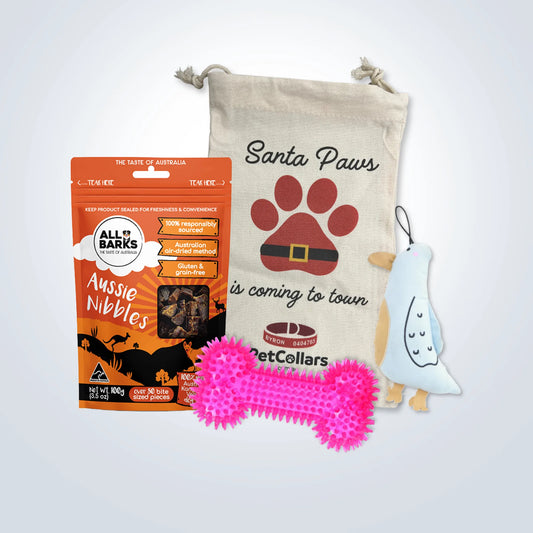 Christmas Stocking Filler Gift Set for Medium Dogs with toys, treats and festive gift bag