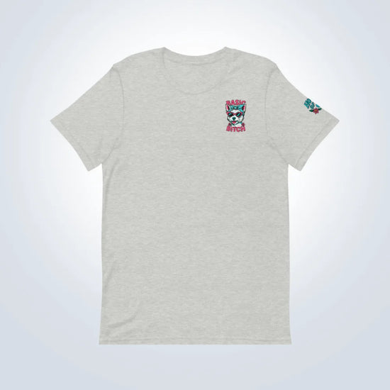 Basic Bitch West Highland Terrier T-Shirt – Grey – Front Flat lay