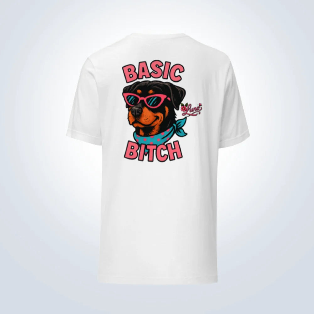 Basic Bitch Rottweiler Personalised T-Shirt – White – Back View