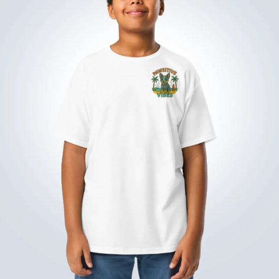 Pawsitive Vibes Blue Heeler T-Shirt – White – Front View