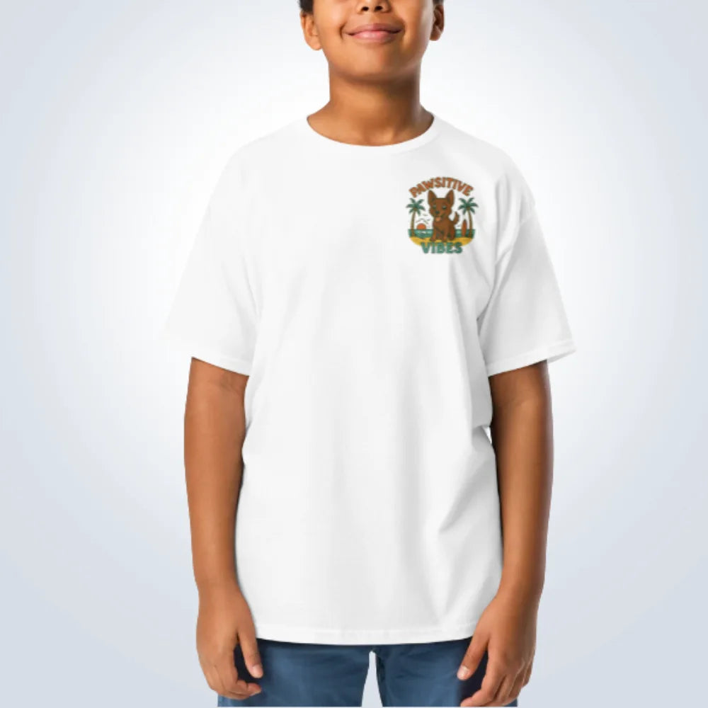 Pawsitive Vibes Kelpie T-Shirt – White – Front View