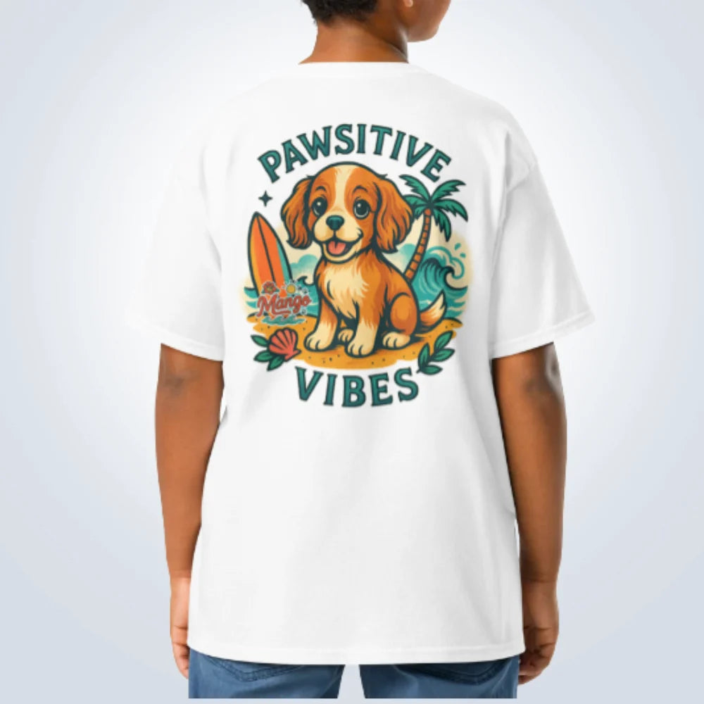 Pawsitive Vibes King Charles Cavalier T-Shirt – White – Back View with Name